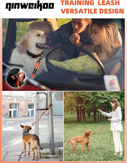 Heavy Duty Double-Handle Dog Leash with Reflective Design,4~6FT No-Pull Dog Leash for Medium to Large Dogs,Traffic Handle and Retractable Car Safety Harness with Elastic Bungee Leash.