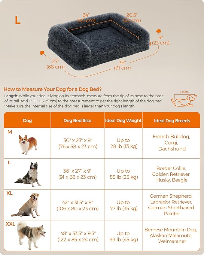 Feandrea Dog Bed 36 x 27 x 9 Inches, UPGW232G02