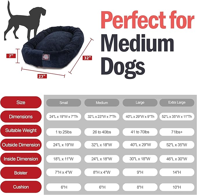 Majestic Pet 32 Inch Micro Velvet Calming Dog Bed Washable – Cozy Soft Round Dog Bed with Spine for Head Support 32x23x7 (inch)