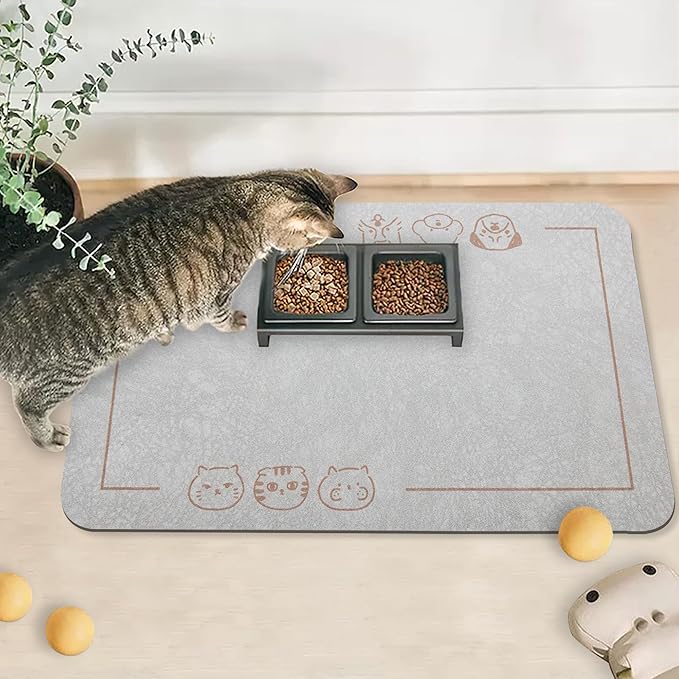 YCT Cat Pet Food Mat, Cat Feeding Mat, Non-Slip Bottom Absorbent Pet Mat, Quick Dry Dog Cat & Dog Food Mat, Pet Supplies Mat, 16.9"x24" Beige