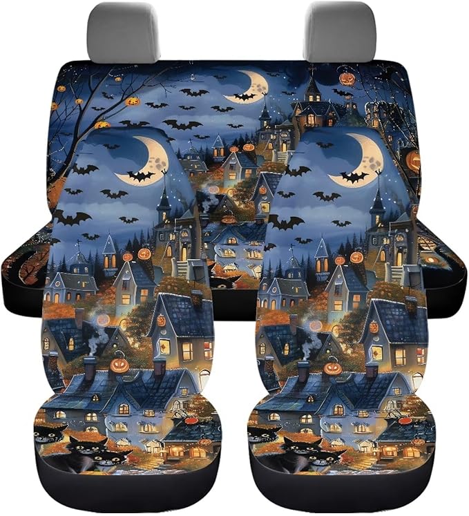 Halloween Moon Castle Cat Universal Car Seat Covers 4pcs Car
