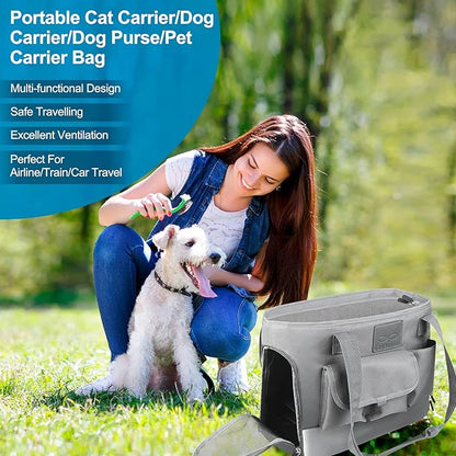 Dog Carrier, Cat Carrier, Pet Carrier, Foldable Waterproof Premium Oxford Cloth Dog Purse, Portable Bag Carrier for Small to Medium Cat and Small Dog（Grey）