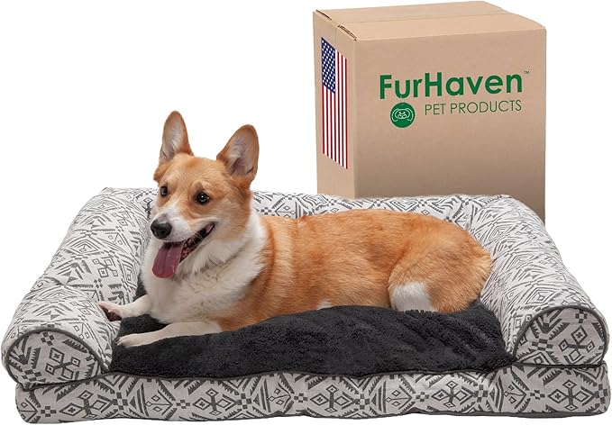 Furhaven Pillow Dog Bed for Large/Medium Dogs w/ Removable Bolsters & Washable Cover