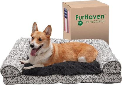 Furhaven Pillow Dog Bed for Large/Medium Dogs w/ Removable Bolsters & Washable Cover