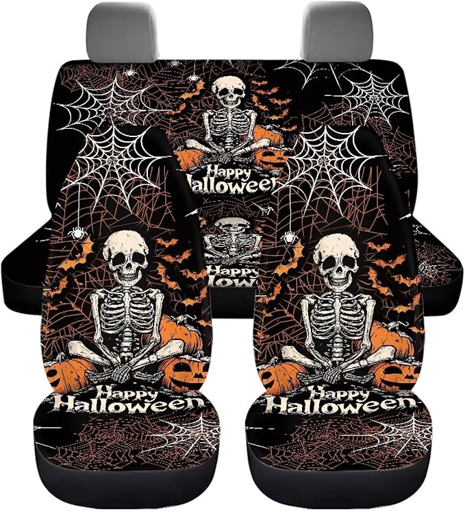 Halloween Skeleton Vehicle Seat Covers Set Front Back 4 Travel