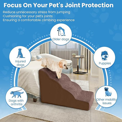 PAWSCRAT Dog Stairs 4 Steps 19.6 inch 30D Foam