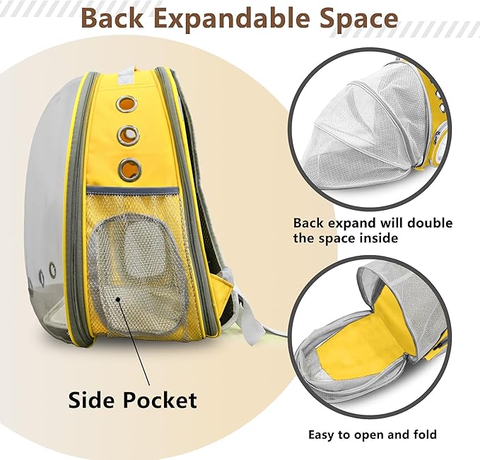 TOYSINTHEBOX Cat Backpack Carrier, Expandable Pet Bubble Backpack for Cat Small Dog Pet Travel Carrier Breathable Carrying Bag for Hiking, Travelling, Walking, Camping & Outdoor Up to 13 Lbs Yellow