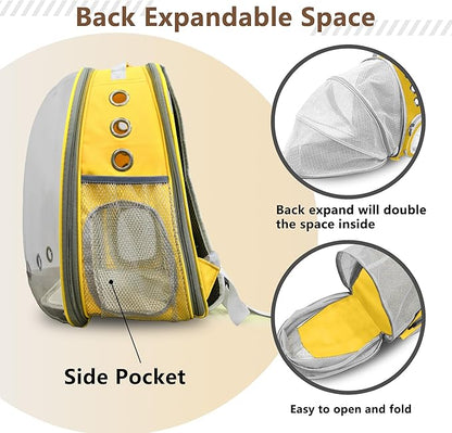 TOYSINTHEBOX Cat Backpack Carrier, Expandable Pet Bubble Backpack for Cat Small Dog Pet Travel Carrier Breathable Carrying Bag for Hiking, Travelling, Walking, Camping & Outdoor Up to 13 Lbs Yellow