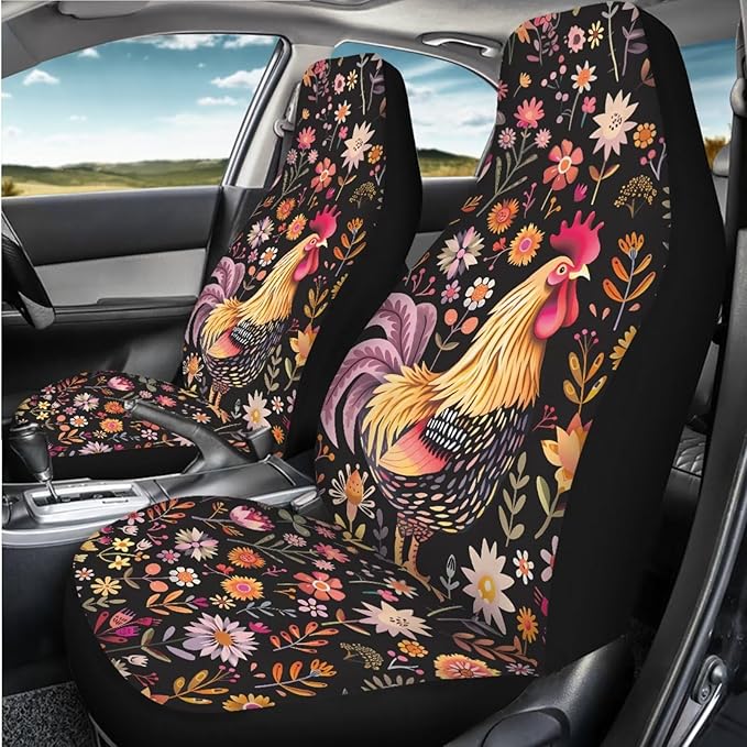 Rooster Chicken Flower Car Seat Cover for Women Men