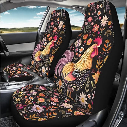 Rooster Chicken Flower Car Seat Cover for Women Men