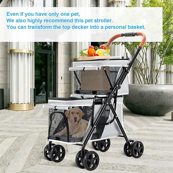 Double Pet Stroller for Dogs and Cats 4 Wheels,