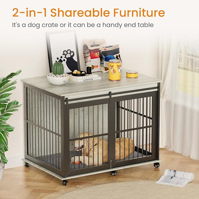 NicBex Dog Crate Furniture Dog Cage with Sliding Iron Doors and Lift Top