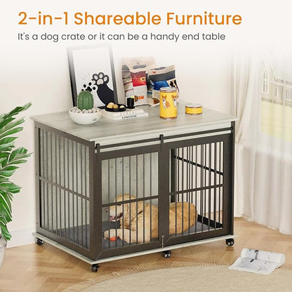 NicBex Dog Crate Furniture Dog Cage with Sliding Iron Doors and Lift Top
