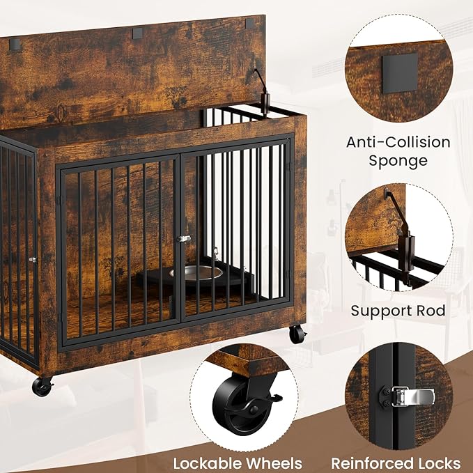 Rovibek Dog Crates for Large Medium Dogs 38.6", Large 3 Doors,