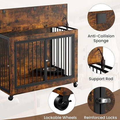 Rovibek Dog Crates for Large Medium Dogs 38.6", Large 3 Doors,