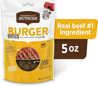 Rachael Ray Nutrish Burger Bites Real Meat Dog Treats, Beef Burger with Bison Recipe, 5 Ounce (Pack of 5), Grain Free