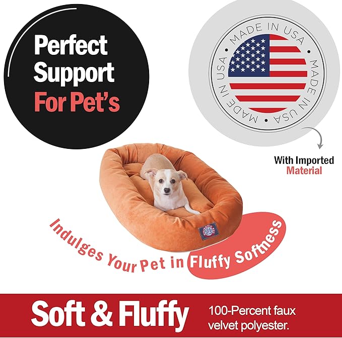 Majestic Pet 32 Inch Micro Velvet Calming Dog Bed Washable – Cozy Soft Round Dog Bed with Spine for Head Support 32x23x7 (inch)