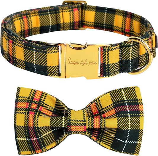 Unique style paws Bowtie Dog Collar Cotton Plaid