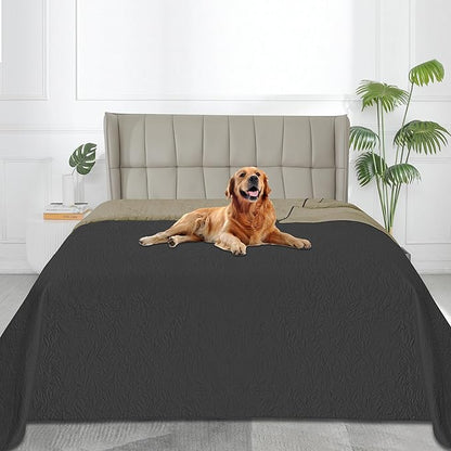 Easy-Going Waterproof Dog Bed Cover Reversible Leak Proof Pet Blanket Replacement Mat for Furniture Washable Couch Cover Sofa Cover for Dogs Cat(82x86 Inch, Dark Gray/Beige)