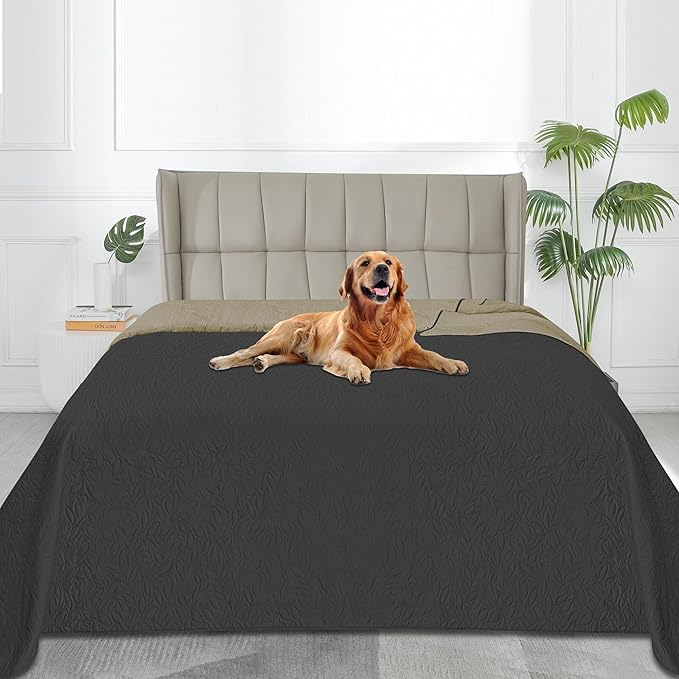 Easy-Going Waterproof Dog Bed Cover Reversible Leak Proof Pet Blanket Replacement Mat for Furniture Washable Couch Cover Sofa Cover for Dogs Cat(68x86 Inch, Dark Gray/Beige)