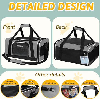 Petskd Pet Carrier 17x12x8.5 JetBlue Allegiant Airline Approved,Pet Travel Carrier Bag for Small Cats and Dogs, Soft Dog Carrier for 1-13 LBS Pets,Dog Cat Carrier with Safety Lock Zipper(Grey)