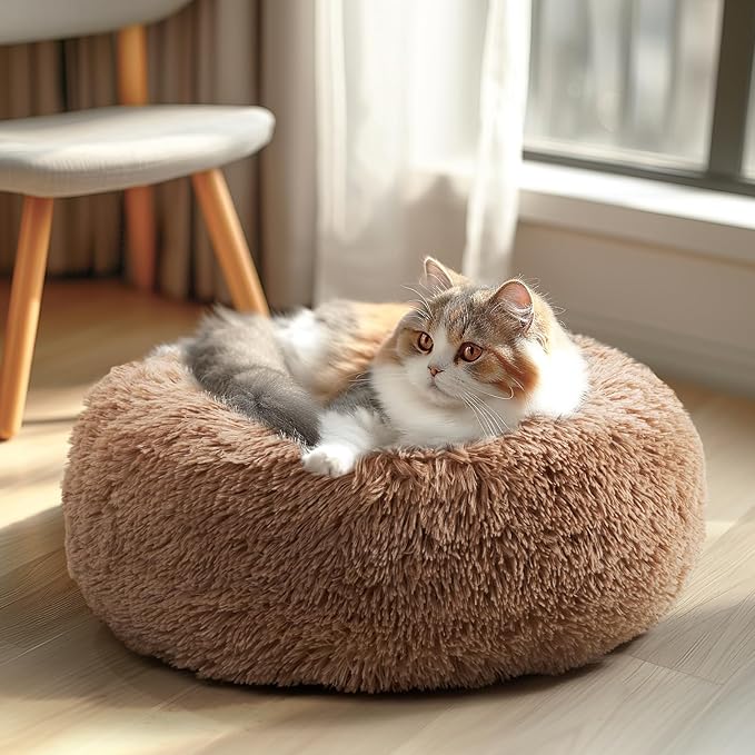 Veehoo Calming Cat Bed for Small Cats 20", Camel
