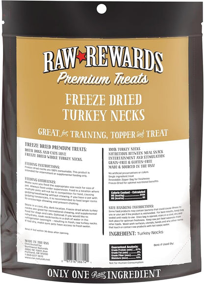 Northwest Naturals Raw Rewards Freeze-Dried Turkey Neck Treats for Dogs and Cats - Whole Neck - Healthy, 1 Ingredient, Human Grade Pet Food, All Natural - 6 Oz (Packaging May Vary)