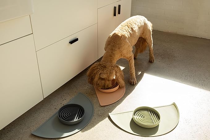 Waterproof Silicone Pet Food Mat - Non-Slip, Spill-Proof Feeding Mats for Floors, Raised Edge Design, Easy-to-Clean, Durable Flexible Rubber Mat for Dog & Cat Bowls, Medium-Sage Green