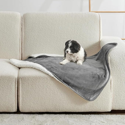 Waterproof Blanket for Bed Couch Sofa, Soft Liquid Pee Proof Pet Blanket for Dog Puppy Cat, Reversible Sherpa Fleece Blanket for Furniture Protector (Grey, 30x40 inches)