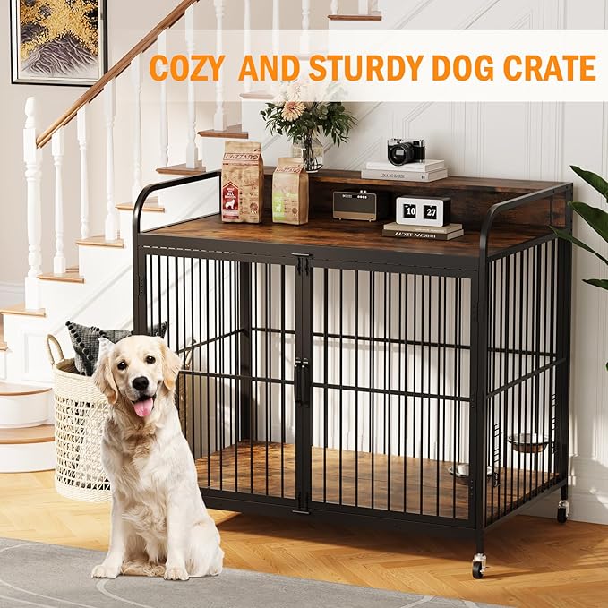 Large Dog Crate Furniture 360° Rotating Indoor(48''L x 29.92''W x 44.29''H)