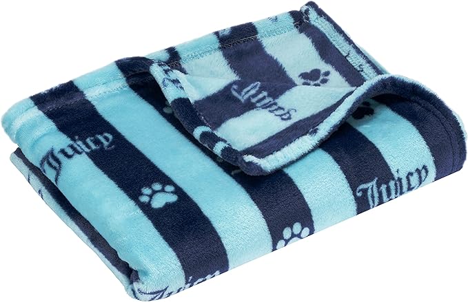 Juicy Couture Navy/Turquoise Blue Stripe Dog Blanket – Plush Puppy Blanket Throw, Printed, Breathable, Lightweight, Machine Washable, Cat Blanket for Small Medium & Large Pets