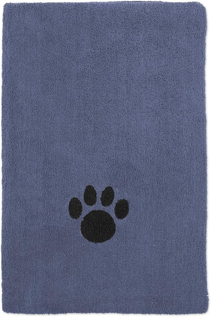 Bone Dry Pet Grooming Towel Collection Absorbent Microfiber X-Large, 41x23.5", Embroidered Stonewash Blue