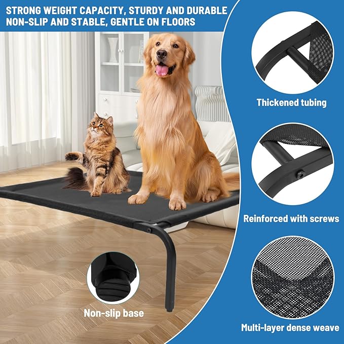 Elevated Raised Cooling Cots Bed for Large Dogs Black,43 inches