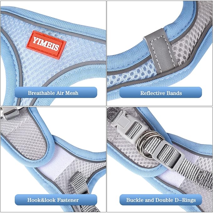 YIMEIS Dog Harness and Leash Set, No Pull Soft Mesh Pet Harness, Reflective Adjustable Puppy Vest for Small Medium Large Dogs, Cats (Greyblue, Medium (Pack of 1)