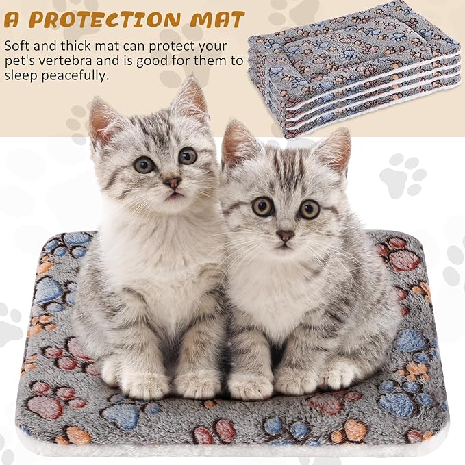 4 Pack Ultra Soft Dog Cat Bed Mat with Cute Prints Reversible Fleece Dog Crate Kennel Pad Cozy Washable Thickened Hamster Guinea Pig Bed Pet Bed Mat for Small Animals (Gray,13 x 19 Inches)