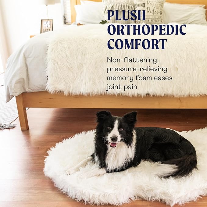 PupRug Orthopedic Dog Bed for Large Dogs with Fluffy Soft Faux Fur and Memory Foam for Joint Pain Relief