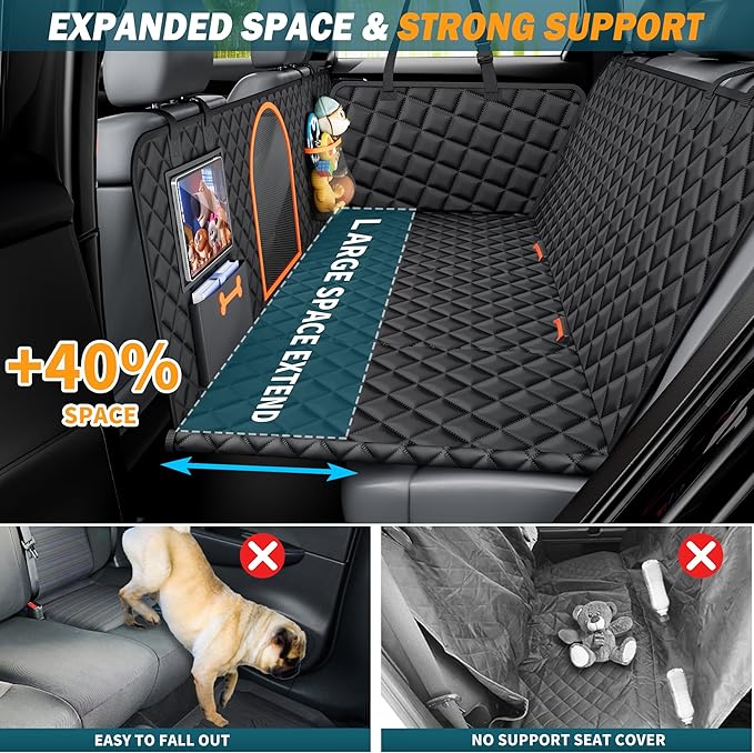 Back Seat Extender for Dogs Large Hard Bottom Car Seat Cover Waterproof Sturdy Nonslip Pets Dog Hammock Backseat Protector for Car