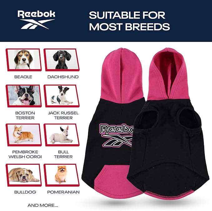 Reebok Dog Hoodie – Fleece Dog Sweater with Leash Hole