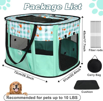 Dog Playpen Portable Pet Playpen Foldable Pet Play Pen for Cat Puppies Pop Up Dog Kennel Exercise Pen Tent with Mat and Carry Bag, Green-S