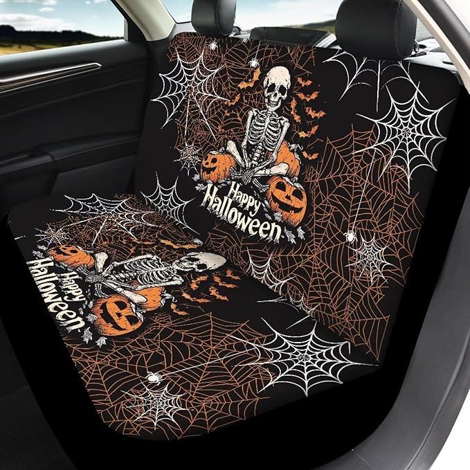 Halloween Skeleton Vehicle Seat Covers Set Front Back 4 Travel