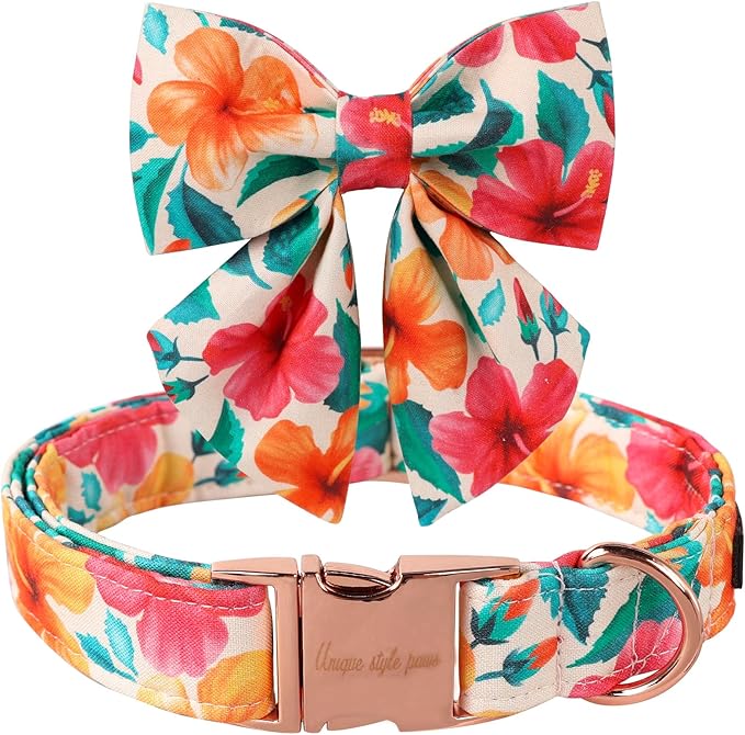 Unique Style Paws Cotton Dog Collar with Bow