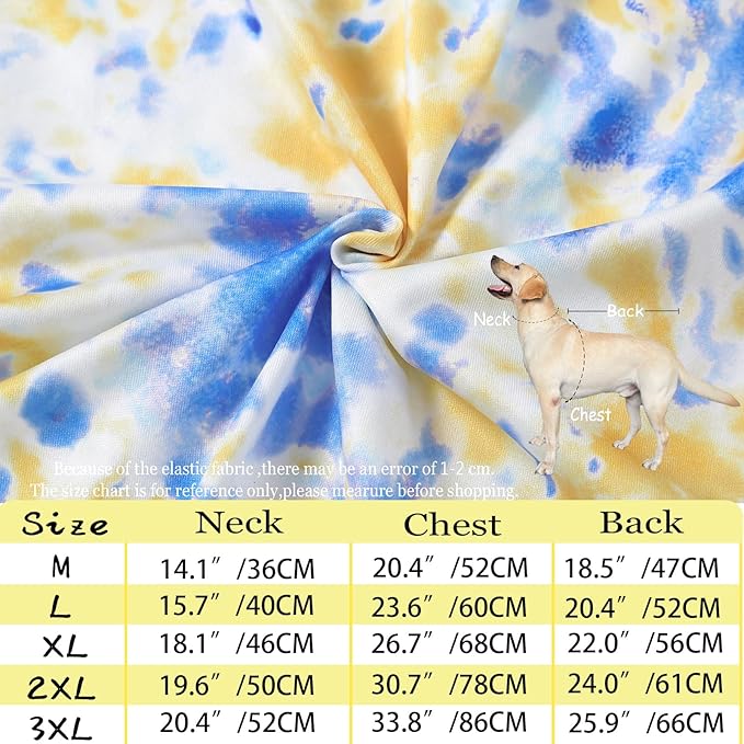 Dog Tie dye Sleeveless T Shirt Yellow Blue Printed Dogs Vest Shirt Pajamas Breathable Stretchy Summer Clothes for large Dog Boys Girls（X-Large,Yellow）