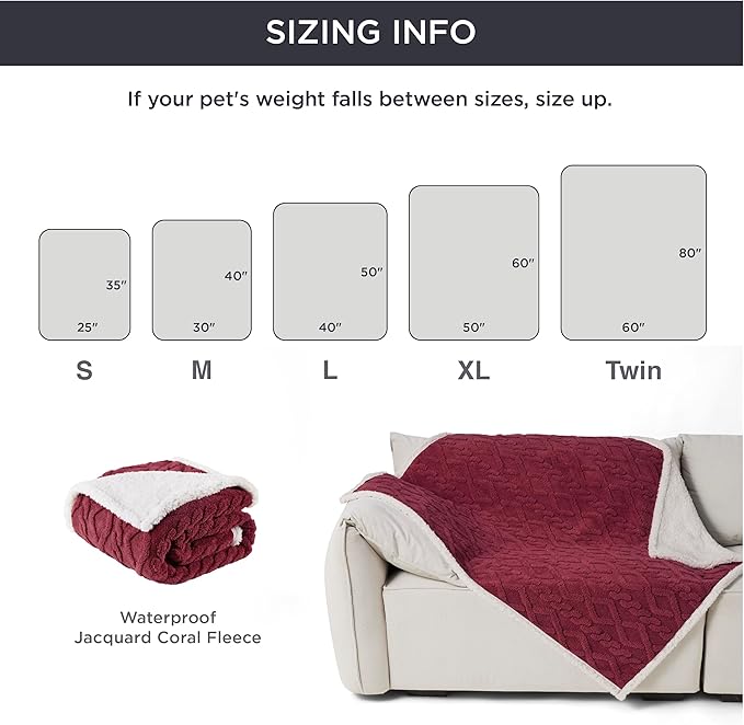 Bedsure Waterproof Dog Blankets for Large Dogs 50"x60", Burgundy