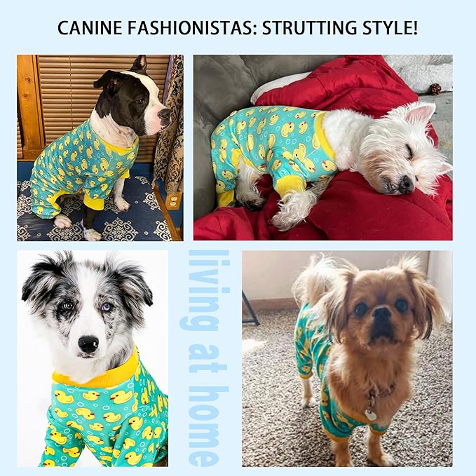 Paiaite Dog Pajamas Onesie: Comfortable Four-Legged Apparel for Small, Medium, & Large Dogs, Polyester Material for Comfort, Wrinkle Resistance, Moisture Wicking, and Stretchiness Yellow Duck XS