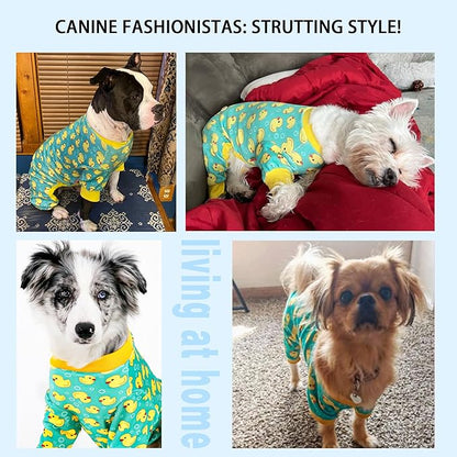 Paiaite Dog Pajamas Onesie: Comfortable Four-Legged Apparel for Small, Medium, & Large Dogs, Polyester Material for Comfort, Wrinkle Resistance, Moisture Wicking, and Stretchiness Yellow Duck L