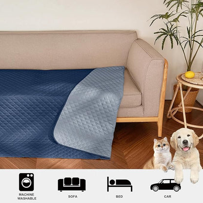 NICETOWN Waterproof Pet Blanket, Liquid Pee Proof Dog Blanket for Sofa Bed Couch, Reversible Floor Bed Furniture Protector Cover for Small Medium Large Dogs Cats, 1 Panel, Navy/Stone Blue, 62" x 82"