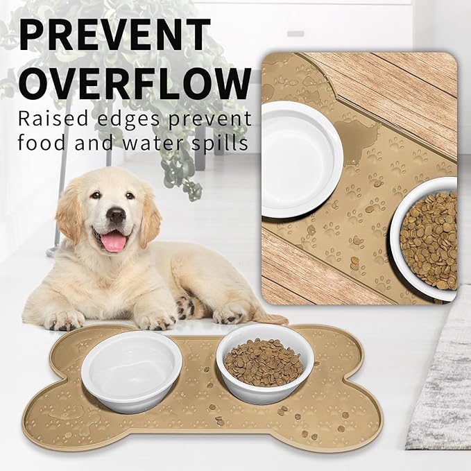 Dog Food Mat Anti-Slip Silicone Dog Bowl Mat Thicker Pet Placemat Waterproof Cat Feeder Pad with Raised Edge Puppy Kitten Feeding Mats Suitable Small Medium-Sized Dogs Cats Eating Tray