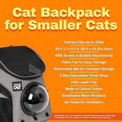 Fat Cat Backpack Carrier - Airline Approved Cat Carrier with Space Capsule Bubble for for Small Cats, Kitten - Premium Grey Heather Cat Carrier Backpack for Outdoor, Travel, Hiking, Pet Supplies