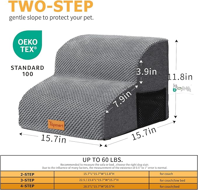 Topmart High Density Foam Pet Steps 2 Tiers 11.8" High,Non-Slip