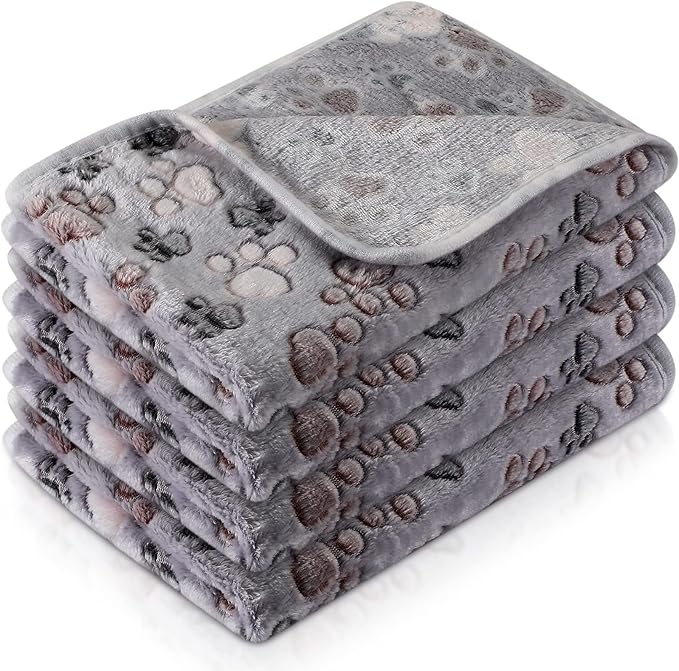 4 Pcs Pet Blanket Dog Puppy Blanket Paw Print Fleece Blanket for Small Medium Pet Dog Cat Warm Soft Sleep Mat Guinea Pig Cage Liners Blanket (Gray Medium(30 x 20.5 Inch))